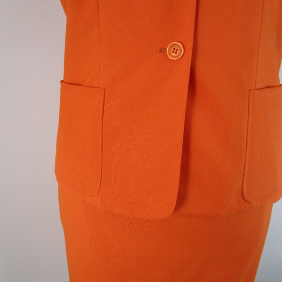 Le Suit Plus Size Solid Orange Short Sleeve Skirt Suit 14 Formal Business Career - Picture 5 of 10